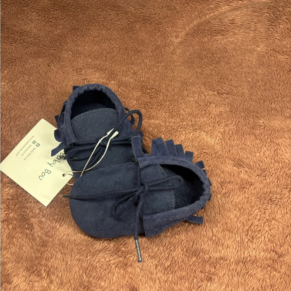 Baby Bou Soft Sole Baby Shoes Navy Blue Suede New With Tags - Picture 3 of 4